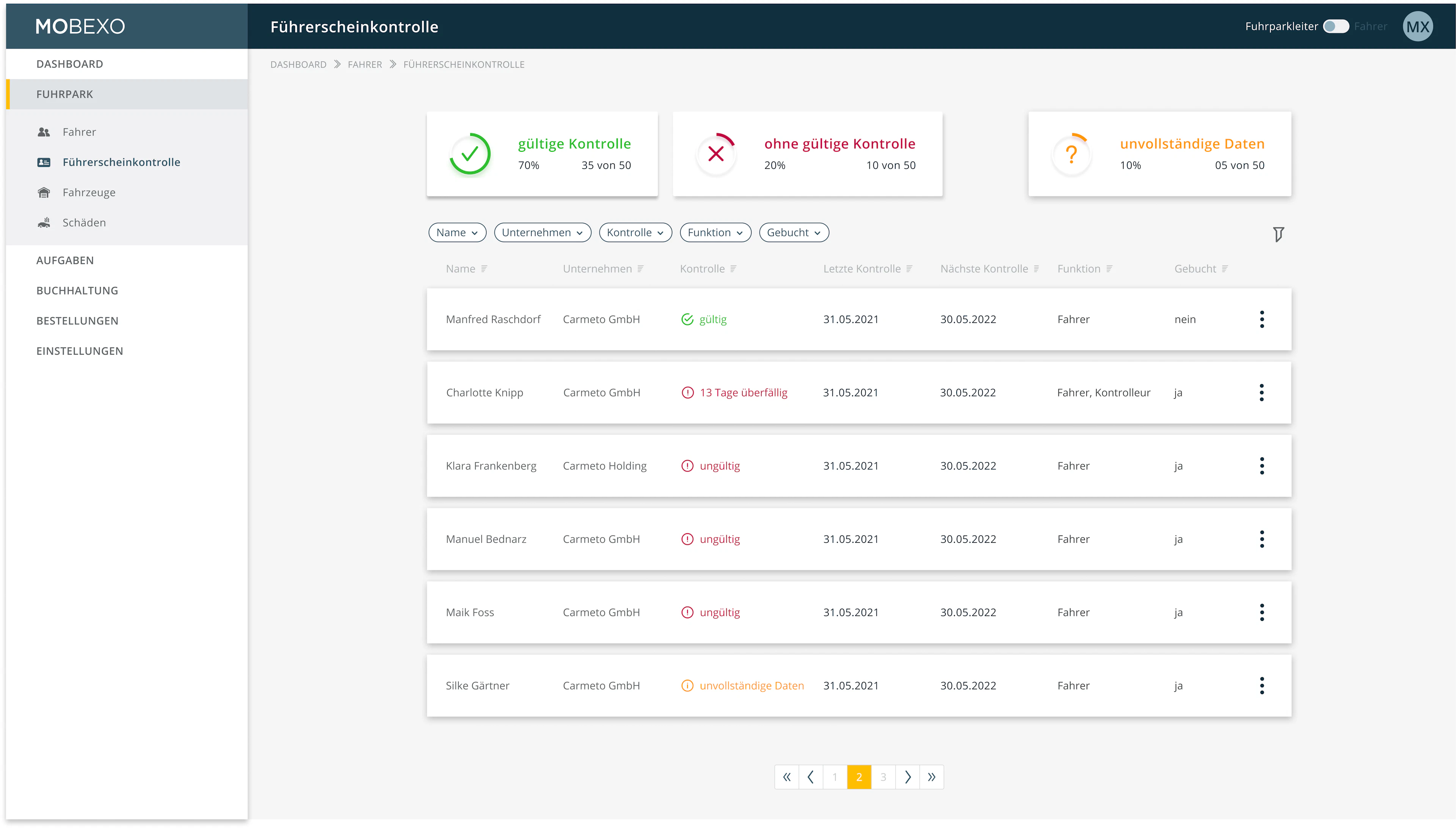 screenshot of Mobexo Fleet Management Software